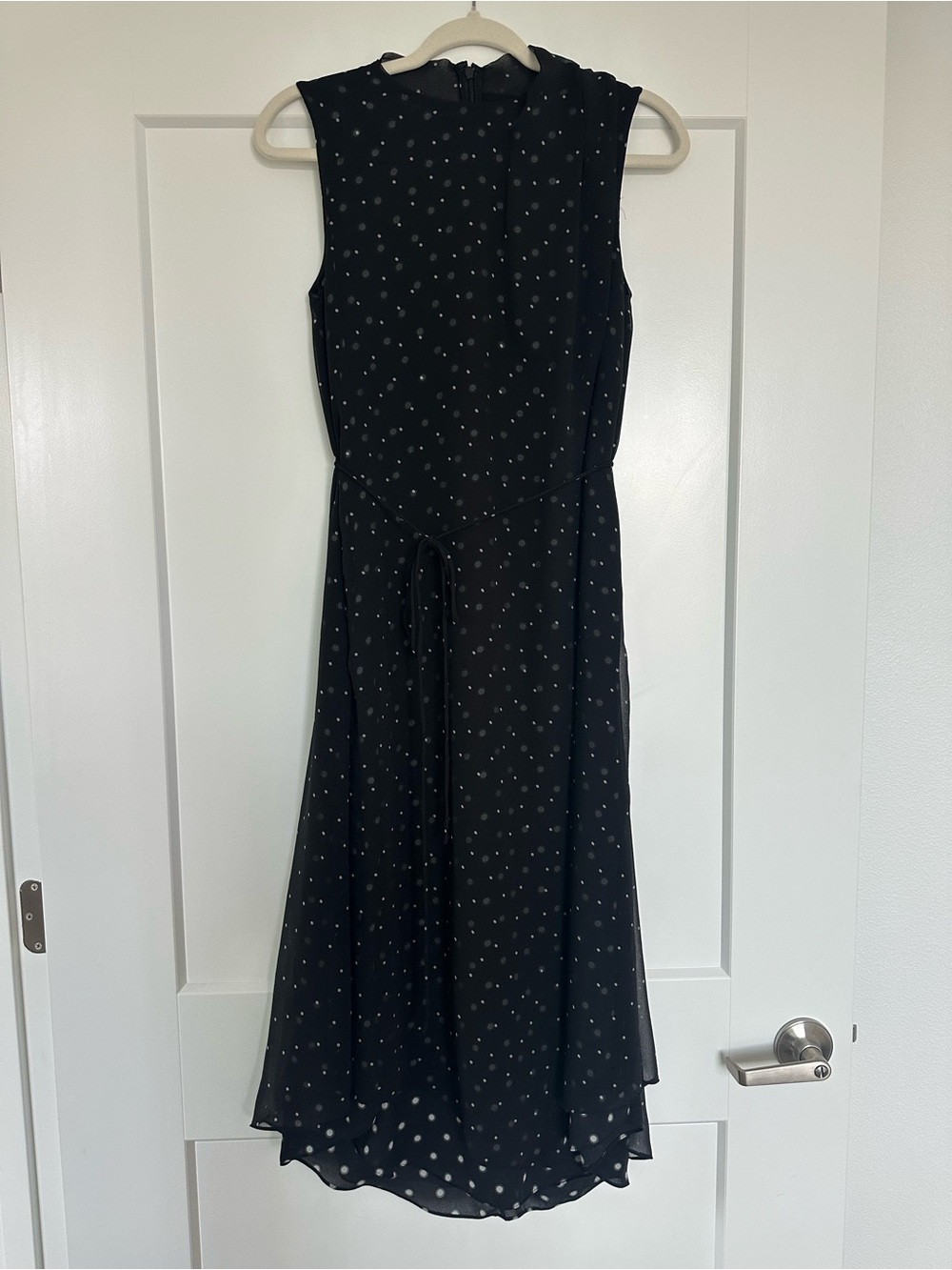 Vince Black Sleeveless Midi Dress with Subtle Dot Print